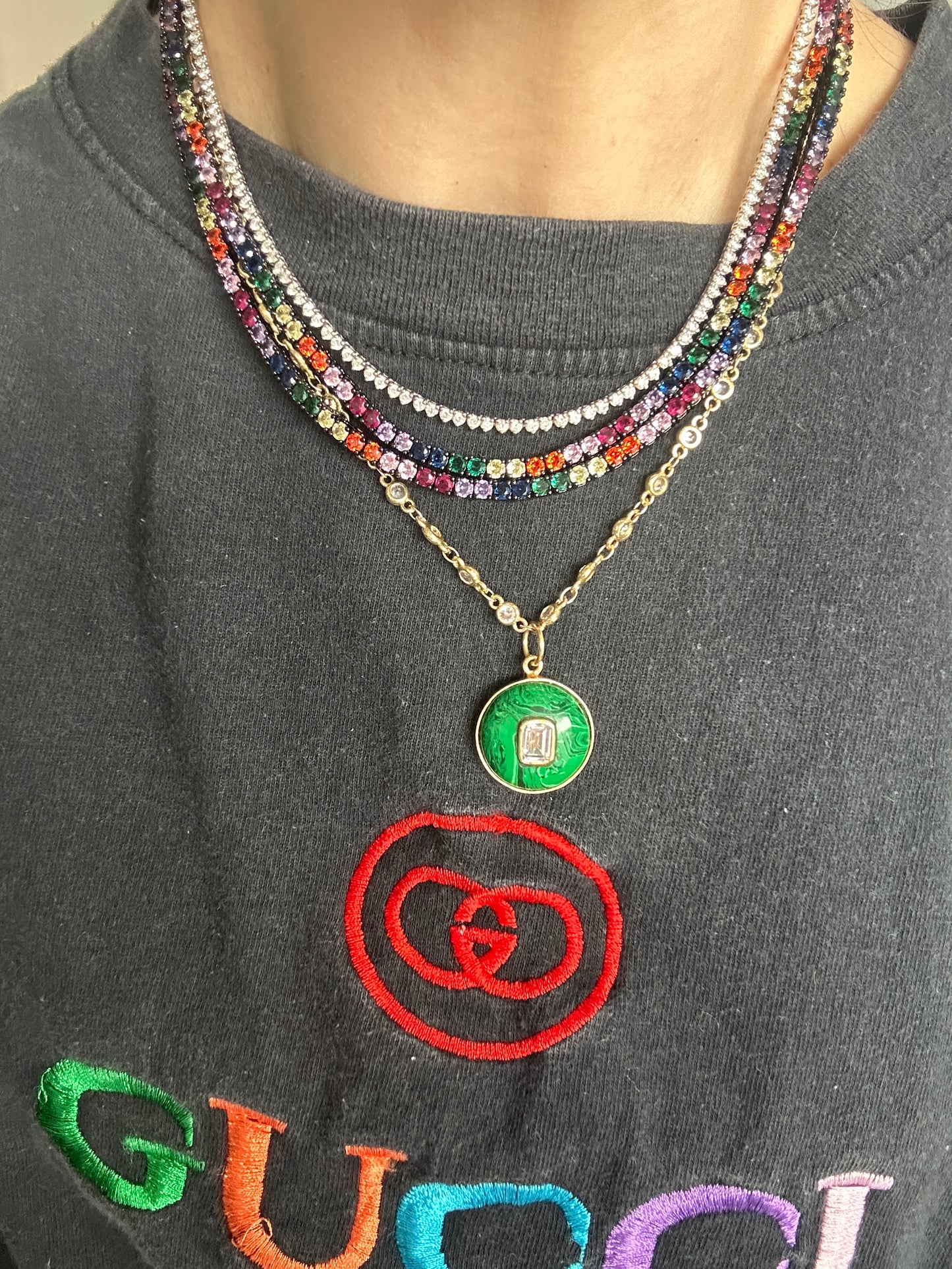 Black Metal Rainbow Tennis Necklace