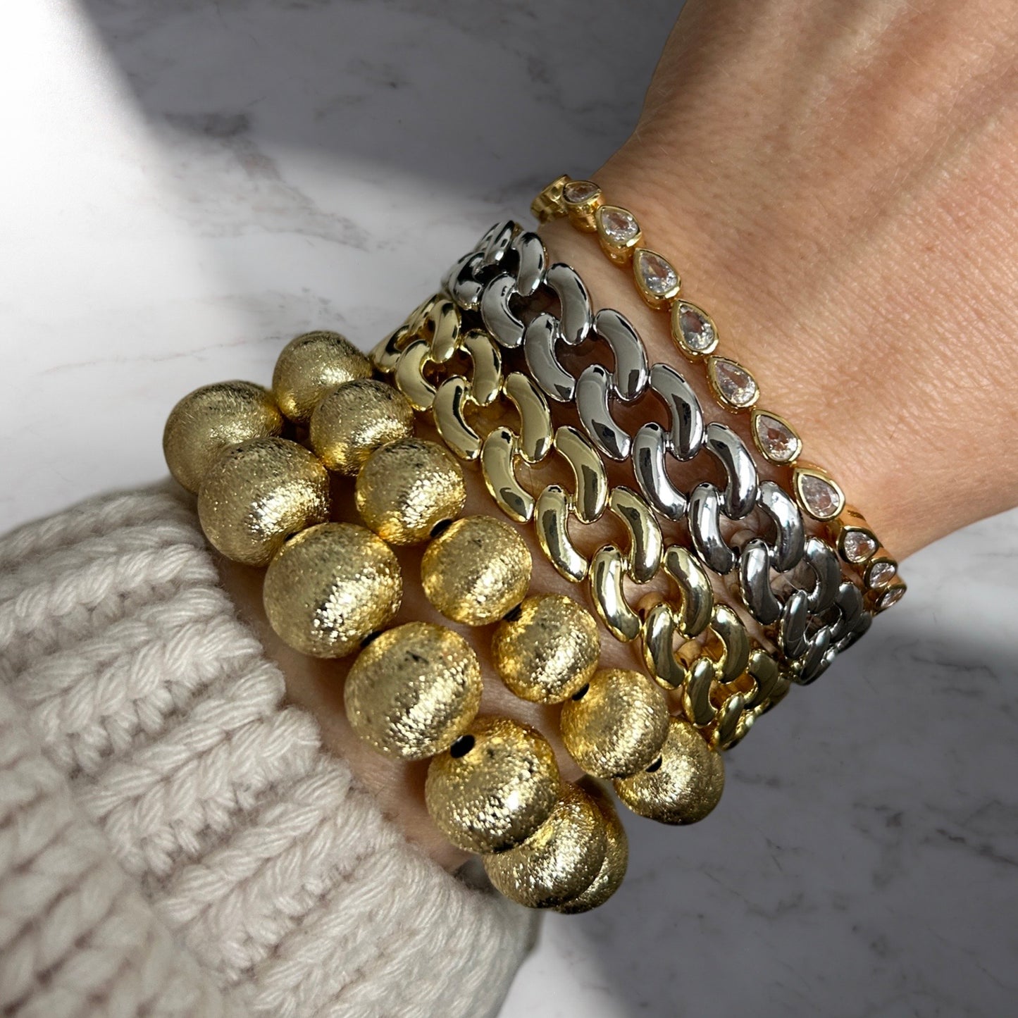 Gold Cable Link Stretch Bracelet